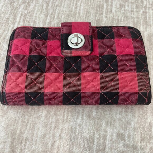 Vera Bradley Iconic RFID Turnlock Wallet - Garnet Buffalo Check - Picture 1 of 6